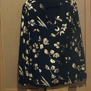 SHEIN Black Blouse with Gold Floral Print
